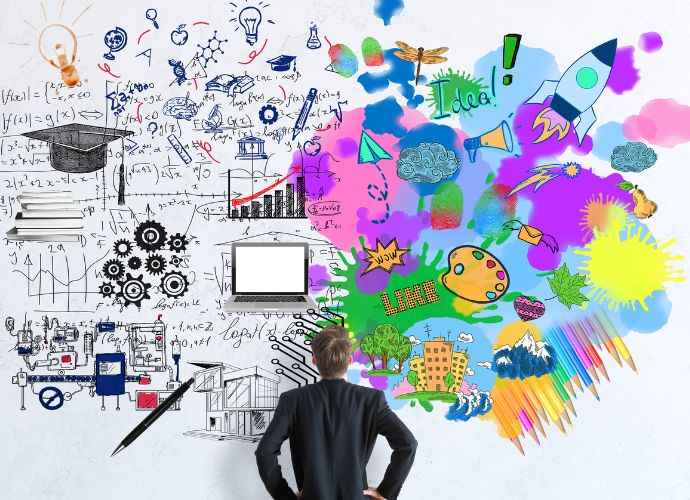 Man looking at colour image representing creative thinking